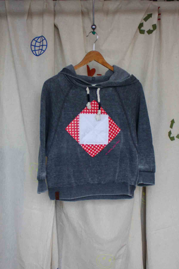 grey quilted crop hoodie, upcycling clothing