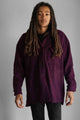 man wearing plum shacket, with front breast pockets, handmade in Ottawa, Made in Canada