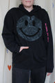 smiley face sweater, upcycled clothing, repurposed fabric, embroidered with no labels, just vibes