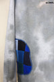 dyed sweater with patchwork cut outs, green and blue patches, upcycled in canada