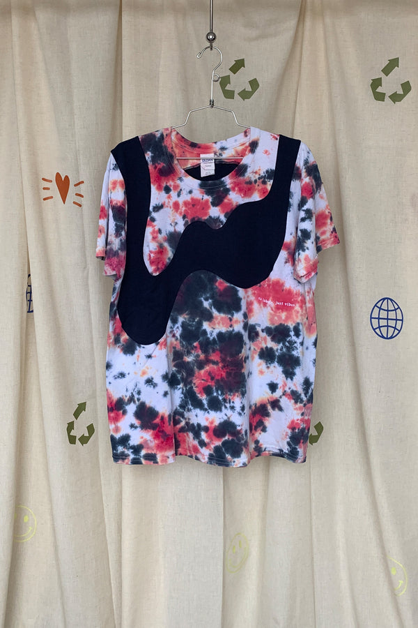cotton and navy tie dye tee, upcycled and repurposed in canada