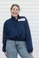 navy pullover windbreaker with quilting detail both front and back, upcycled in canada