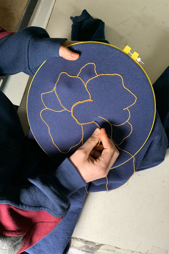 Floral Embroidery Workshop available in Ottawa, learn to stitch a peony.