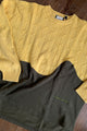 upcycled green and yellow knit sweater, repurposed in canada