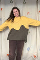 upcycled green and yellow knit sweater, repurposed in canada