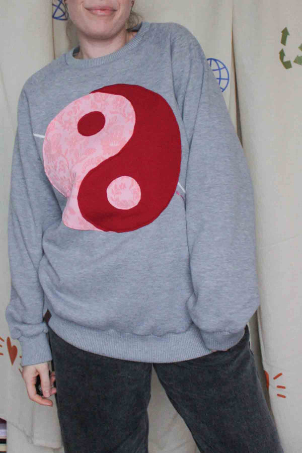 yin yang crewneck sweater, upcycled clothing