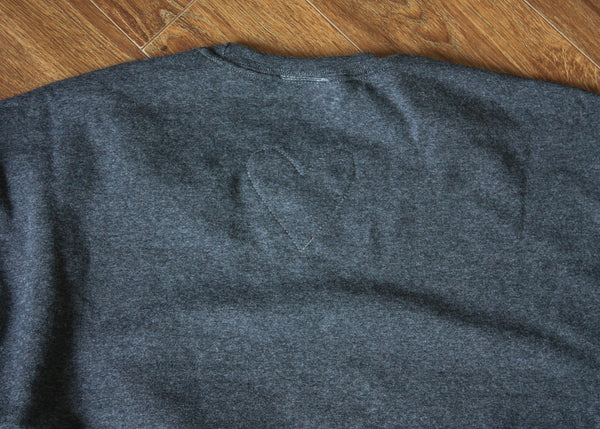 quilted heart sweater, hand stitched in Ottawa, patchwork denim heart