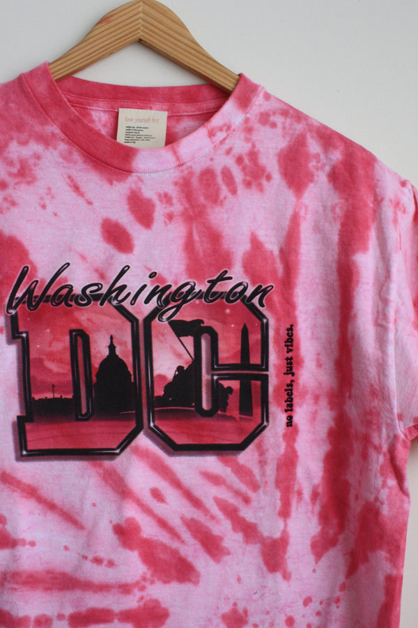 washington dc t-shirt, hot pink tie dyed, upcycled fashion, secondhand clothing