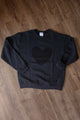 black athletic sweater, with black quilted heart applique, long sleeve, recycled fabric made in canada
