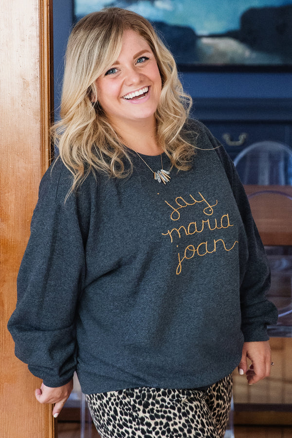 custom made name sweater, hand embroidered, completely customizable, hand stitched in Canada
