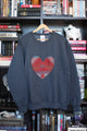heart sweater, cut from scrap fabric. upcycled oversized sweater, hand stitched in ottawa
