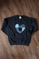 denim patchwork heart, heart sweater, black sweater, scrap fabric, eco-friendly, hand stitched in Ottawa