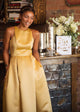pleated satin gown with pockets, alternative wedding gown, bridesmaid gown custom made in Ottawa