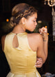 satin gown with keyhole detail  high low hem and pockets custom made in Toronto
