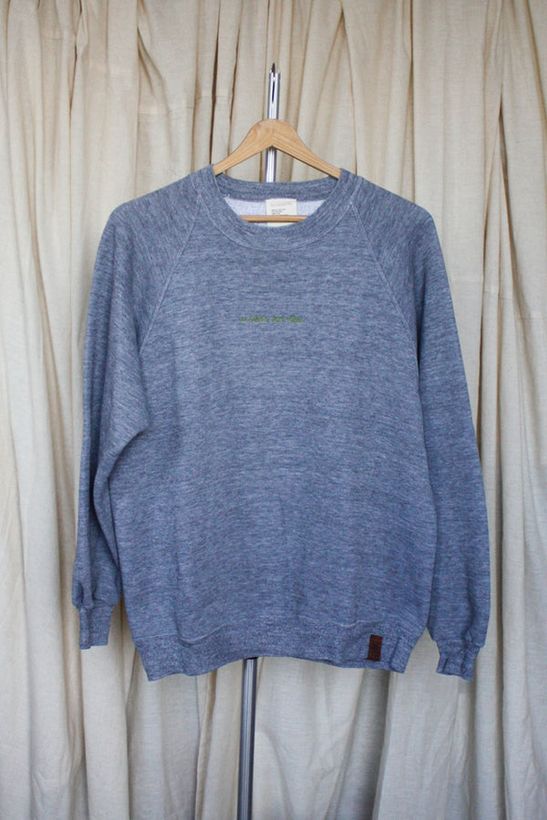 plain grey crewneck, raglan sleeve, vintage sweater, secondhand, thrifted fashion, upcycled in canada, no labels, just vibes.