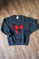 black comfy sweater with red lumberjack heart, heart sweater, heart applique, athletic sweater, oversized sweater, handmade in Toronto