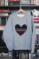 mini tipi scrap fabric heart sweater, upcycled oversized sweater, hand stitched in ottawa