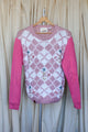 pink knit floral sweater, upcycled in canada