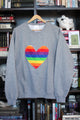 quilted rainbow heart, LGBTQ+ pattern, rainbow, recycled fabric, scrap fabric, sewn in Canada
