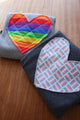 quilted rainbow heart, LGBTQ+ pattern, rainbow, recycled fabric, scrap fabric, sewn in Canada