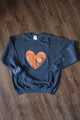 retro print, 70's vibe, heart sweater, upcycled in Canada, orange retro heart sweater, unisex